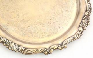 Fém, díszes tálca, enyhén kopottas, d: 32 cm