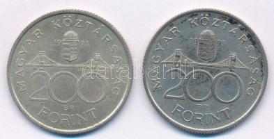 1993. 200Ft Ag "MNB" (2x) T:2 patina Adamo F13
