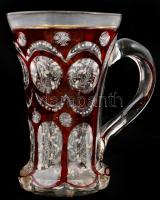 Antik rubin vörös pohár. Kézzel festett, kopásokkal. 12,5 cm / Antique glass, hand painted, slightly worn. 12,5 cm