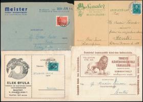 cca 1930-42 össz. 10 db reklám levelezőlap (Stühmer, Adler Miklós Sátoraljaújhely, City Irodaberendező, Senator cigarettapapír levelezőlap, Triesti Kávébehozatali Társaság, Meister Izidor Szappangyár stb.)