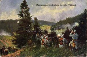 Maschinengewehrabteilung in voller Tätigkeit / WWI K.u.K. (Austro-Hungarian) military art postcard (EK)