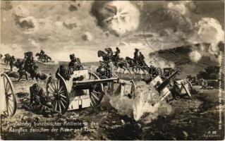 1914 Vernichtung französischer Artillerie in den Kämpfen zwischen der Aisne und Oise / WWI K.u.K. (Austro-Hungarian) military art postcard s: Willy Moralt