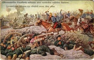 Lovasságunk rohama egy elrejtett orosz üteg ellen / WWI K.u.K. (Austro-Hungarian) military art postcard. B.K.W.I. 259-24. s: Ranzenhofer (EK)