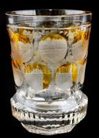 Antik emlék pohár Bécsi épületek képeivel. Több rétegű, hámozott, kézzel festett. Hibátlan / Vienna ...