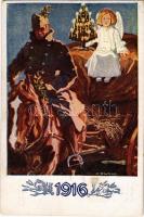 1916 Kriegsfürsorgeamt des k.u.k. Kriegsministeriums / WWI K.u.K. (Austro-Hungarian) military Christmas greeting art postcard s: K.A. Wilke (EK)