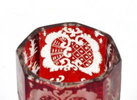 Antik rubin vörös pohár. Kézzel festett. kopásokkal 7,5 cm