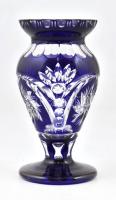 Kék kristály váza. Minimális lepattanással. m 14 cm