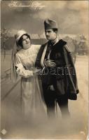 In treuer Pflege / WWI K.u.K. (Austro-Hungarian) military romantic postcard with nurse