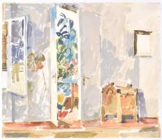 Gulyás Dénes (1927-2003): Reggel (Gutenberg tér). Akvarell, papír, jelzett és datált (Gulyás 1978), ...