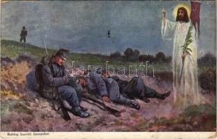 1915 Boldog Húsvéti Ünnepeket / WWI Austro-Hungarian K.u.K. military art postcard, Easter greeting. A.F.W. III/2. Nr. 616. (EK)