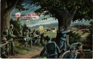 Kämpfe gegen die Russen, Deutsche u. österr.-ung. Vorposten / WWI K.u.K. (Austro-Hungarian) and German military art postcard, Viribus Unitis (Rb)