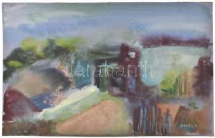 Hévizi Éva (1946-): Romok. Akvarell, papír, jelzett és datált (Hévizi Éva 78), lap hátoldalán autogr...