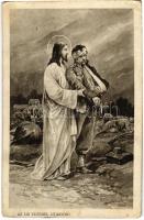 1914 Az Úr vezérel utaidon / WWI Austro-Hungarian K.u.K. military art postcard, injured soldier with Jesus. G.G.W. II. Nr. 6. (EK)