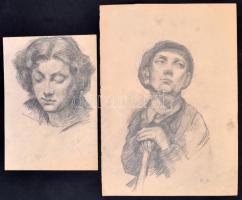 Nagy Barbara (1976-), 2 db mű: Leányfej és Támaszkodó. Ceruza, papír, jelzett, 30x21,5 és 43x30,5 cm