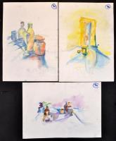 Nagy Barbara (1976-), 3 db mű: Csendélet tanulmányok. Akvarell, papír, egyik a hátoldalán jelzett, 42x29,5 cm