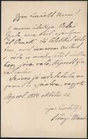 Kónyi Manó (1842-1917) gyorsíró, publicista autográf levele melyben egy ismeretlen személyt ajánl a címzett Gerő Ödön (1863-1939) publicista, szerkesztő figyelmébe