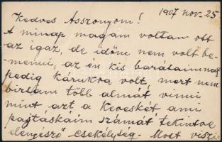 cca 1900 Jászai Mari (1850-1926) színésznő saját kézzel írt sorai névjegykártyáján Kedves Asszonyom!...