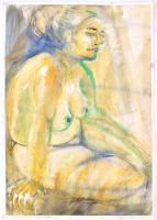 Jelzés nélkül: Ülő női akt. Vegyes technika, papír, lap szélén apró szakadással, 70x50 cm