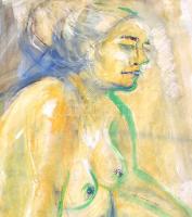 Jelzés nélkül: Ülő női akt. Vegyes technika, papír, lap szélén apró szakadással, 70x50 cm