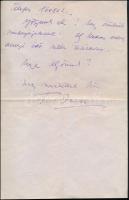 Feszty Masa (1895-1979) festőművész autográf, személyes hangú levele Gerő Ödön esztétának, melyben m...