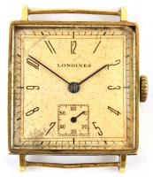 Arany (Au) 14K Longines óra, szíj nélkül, nem működik, üveglap egyik sarka törött, jelzett, 2,3x2,3 cm, bruttó: 17,93 g
