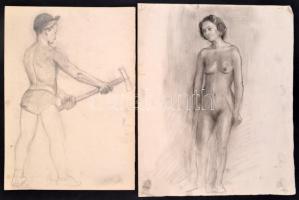 Nagy Barbara (1976-), 2 db mű: Álló akt és Munkás. Ceruza, papír, jelzett, 46x38 és 43x30,5 cm
