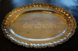 Ezüst pecsenyéstál, jelzett 19. század második fele, 1332g (1,332kg), 50x32cm