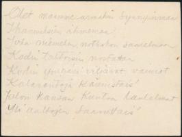 Eero Saarinen (1910-1961) finn építész autográf sorai finnül Gerő Ödön esztétának, kártyán. / Autogr...