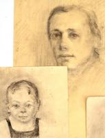 Nagy Barbara (1976-), 5 db mű: Arcképek. Szén, ceruza, papír, jelzett, 31,5x23,5 és 43x30,5 cm közöt...
