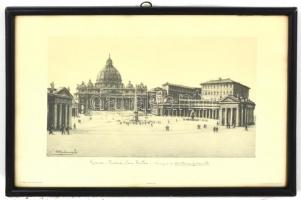 cca 1950 Piazza San Pietro, nyomat, üvegezett keretben, 28×41,5 cm