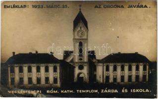 1925 Vecsés, Felsőtelepi római katolikus templom, zárda és iskolaa. Emléklap 1925. március 25. az orgona javára (EK)