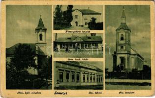 1943 Kemecse, Római katolikus templom, Főszolgabírói hivatal, Római katolikus iskola, Református templom és iskola. Ficsor Imre kiadása (Rb)