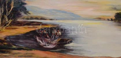 Gábri/Gábry Albert (1935-2004): Halászok. Olaj, farost, jelzett, fa keretben, 117x175 cm. KIZÁRÓLAG ...