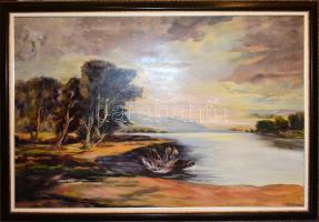 Gábri/Gábry Albert (1935-2004): Halászok. Olaj, farost, jelzett, fa keretben, 117x175 cm. KIZÁRÓLAG ...