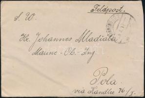 1917 Háborús segélybélyeg Polába küldött levél hátoldalán