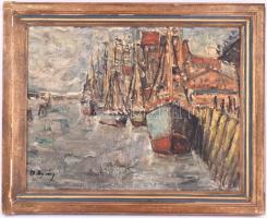 Olvashatatlan jelzéssel: Vitorláskikötő. Olaj, karton, hátoldalán A. Schutzmann német művészellátó c...