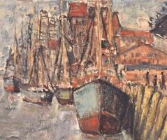 Olvashatatlan jelzéssel: Vitorláskikötő. Olaj, karton, hátoldalán A. Schutzmann német művészellátó c...