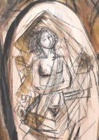 Kondor jelzéssel:Akt. Vegyes technika, farost, fa keretben, 52,5×25,5 cm