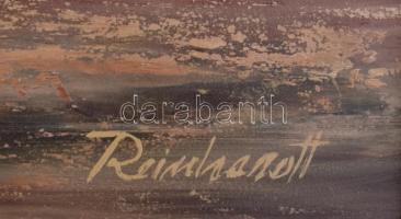 Reinhardt István (1936-): Csónakok. Olaj, farost, jelzett, fa keretben, 49,5×89,5 cm