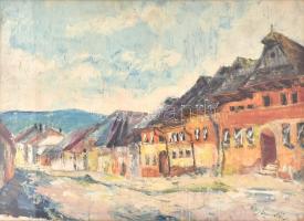 Nemes Béla (1912-1972): Kisvárosi utca (Nagybánya?). Olaj, karton, jelzett, üvegezett fa keretben, 34x49 cm