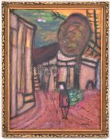 Amos jelzéssel: Utcán. Olaj, karton, fa keretben 39x29 cm