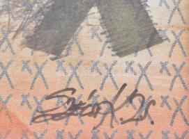 Üvegezett fa keret, Szécsi Katalin Zsuzsanna (1955-) festőművész szignált nyomatával, belső méret: 4...