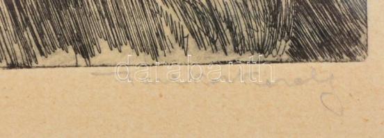 Fazekas (?) Károly jelzéssel: Olvasó öreg. Rézkarc, papír. Üvegezett fa keretben, 16x22 cm