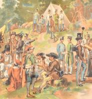 Egykori eredeti jelmezek után festette Kiss L.: Az ellenség tábora. Az osztrák és orosz hadsereg, to...