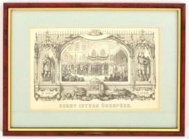 Szent István ünnepére. Fametszet, papír, üvegezett fa keretben, 16x24 cm