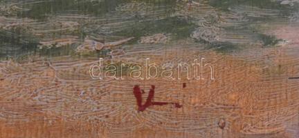 K jelzéssel. Tanya. Olaj, fa. Díszes, neobarokk stílusú, kissé sérült fa keretben, 24x33,5 cm