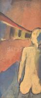Olvashatatlan jelzéssel: Utca figurával. Akvarell, papír, paszpartuban, 21x9 cm