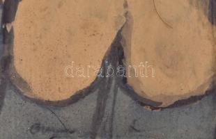 Olvashatatlan jelzéssel: Utca figurával. Akvarell, papír, paszpartuban, 21x9 cm