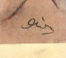 Olvashatatlan jelzéssel: Fejek. Kréta, papír. Üvegezett, foltos keretben, 16x25,5 cm