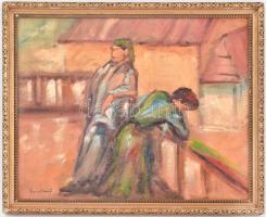 Egry jelzéssel: Női alakok. Vegyes technika, karton. Fa keretben. Hátoldalán Köveskáli Római Katolik...